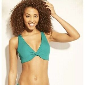 Shade & Shore Teal Light Lift Ribbed Twist Front Bikini Swim Top Size 32B NWT
